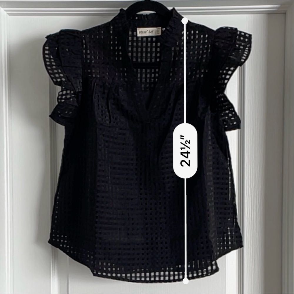 New In Black Textured Ruffled Sleeve Women's Top House Size S - Picture 4 of 9